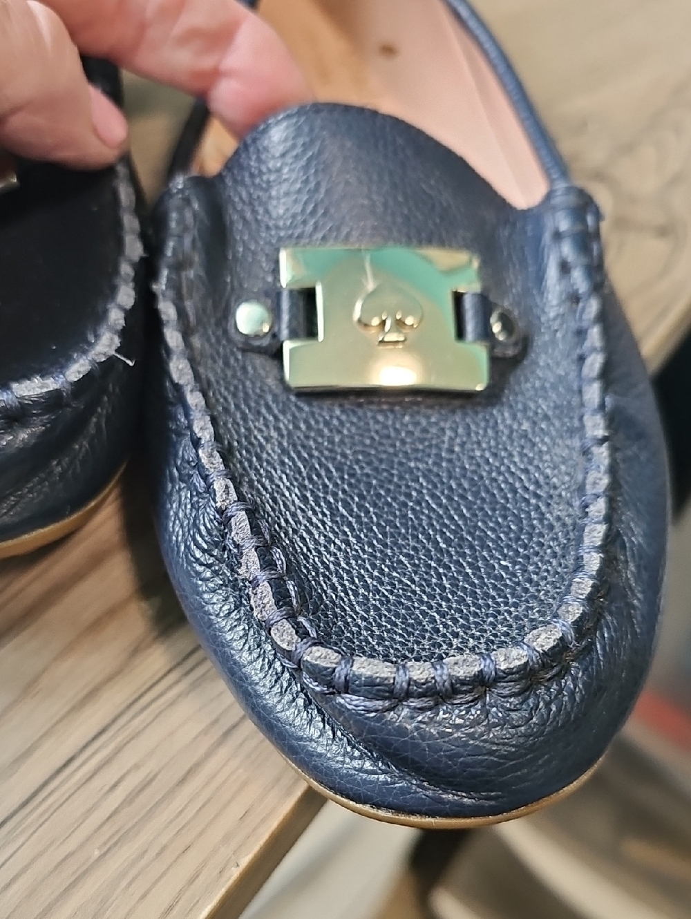 Kate spade Navy Pebbled Leather Loafers with Silver  Hardware Size 9B